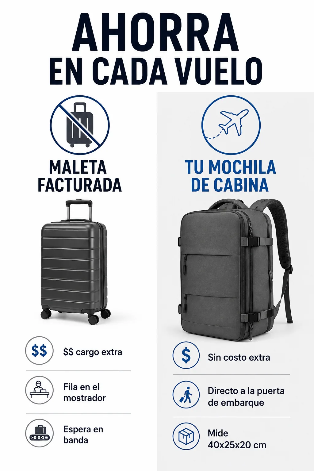 Ahorra en cada vuelo: maleta facturada vs tu mochila de cabina