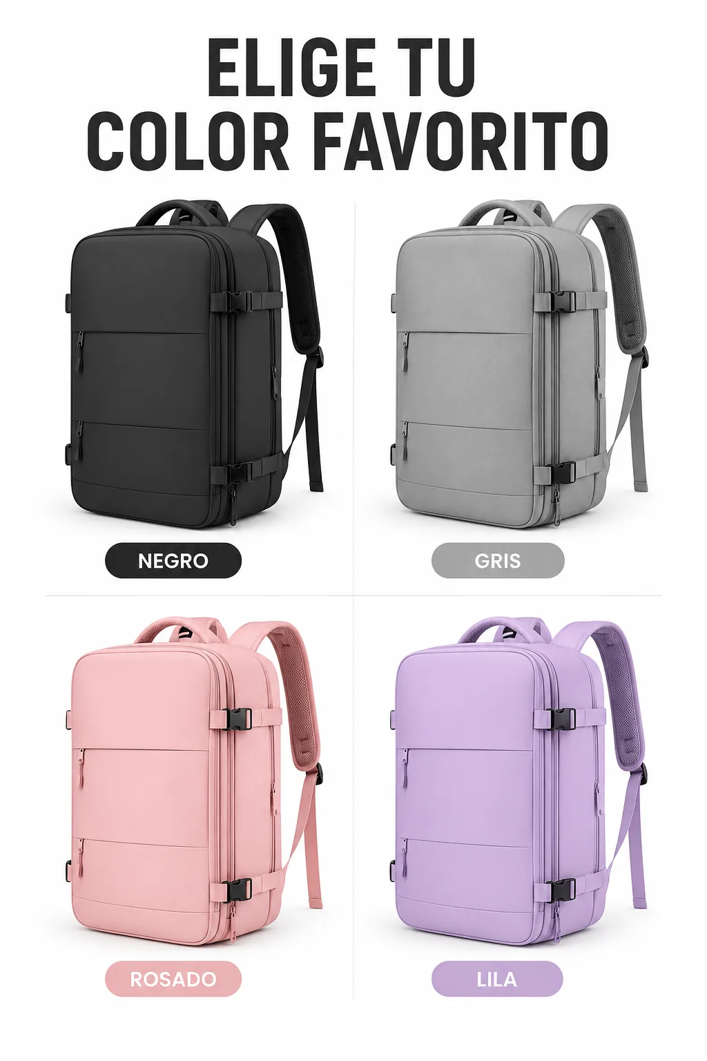 Elige tu color favorito: negro, gris, rosado o lila